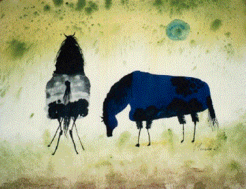 Jim Tanaka Water Color TWO HORSES I
