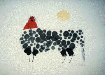 Jim Tanaka Water Color RED HEADED BLACK & WHITE HORSE