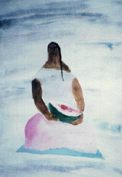 Jim Tanaka Water Color SEATED WOMAN WITH WATERMELON