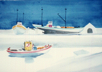 Jim Tanaka Watercolor OLD FISHING BOAT - NAZARRE - POTUGAL