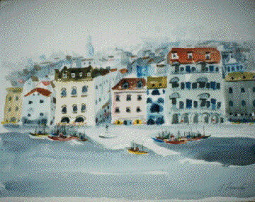 Jim Tanaka Water Color PORTUGAL-HOUSES BY THE SEA
