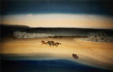 HORSES RACING ON SAND Jim Tanaka Water Color